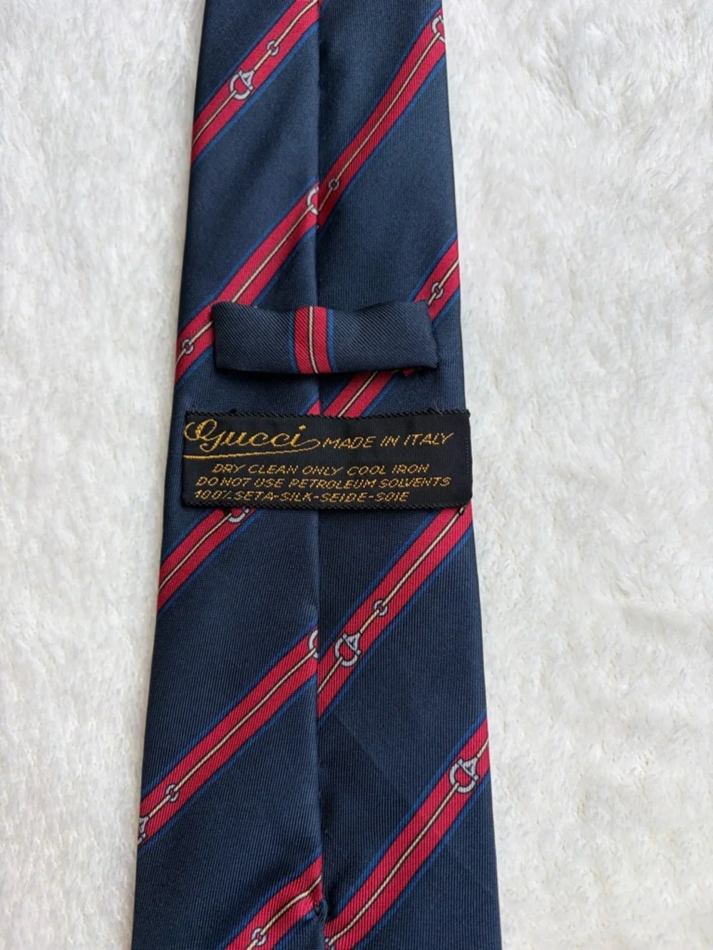 VINTAGE‎ Gucci Men's Striped Tie Navy Red 100% Silk Horsebit Logo Classic
